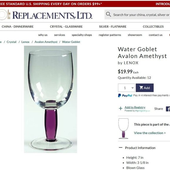 Lenox Crystal Avalon Amethyst Water Wine Goblets Stem Glasses Set of 4 New Cond. - Picture 7 of 15